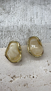 STONE EARRINGS - BEIGE/GOLD