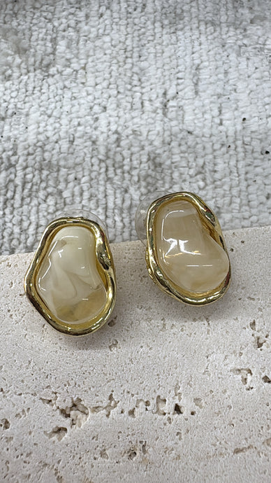 STONE EARRINGS - BEIGE/GOLD