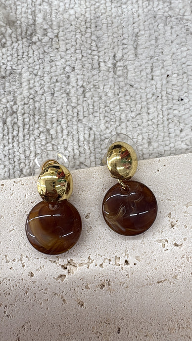 ROUND EARRINGS - BROWN