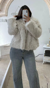 FAUX FUR COAT - BEIGE WHITE