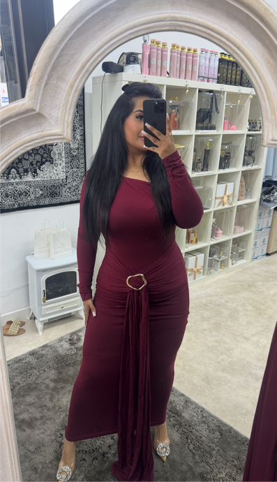 BUCKLE DRESS - BURGANDY