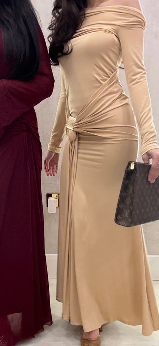 ALMA BUCKLE DRESS- BEIGE