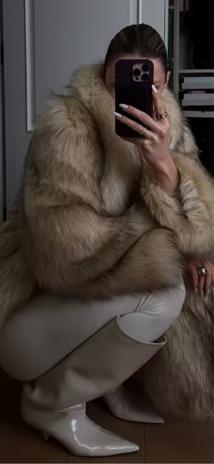 WINTER FAUX COAT - BEIGE/BLACK